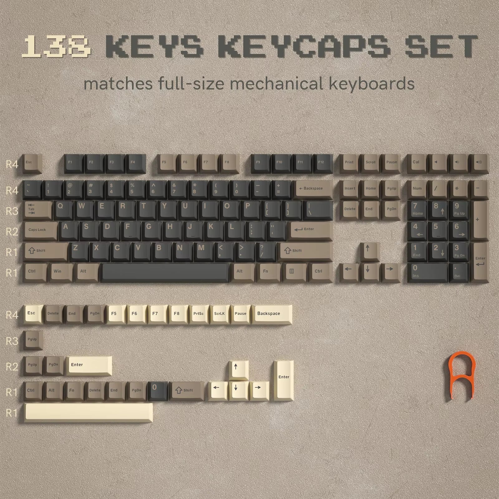 138 Keys Retro Brown Gray PBT Keycap – Mechanical Keyboard Keycap Set