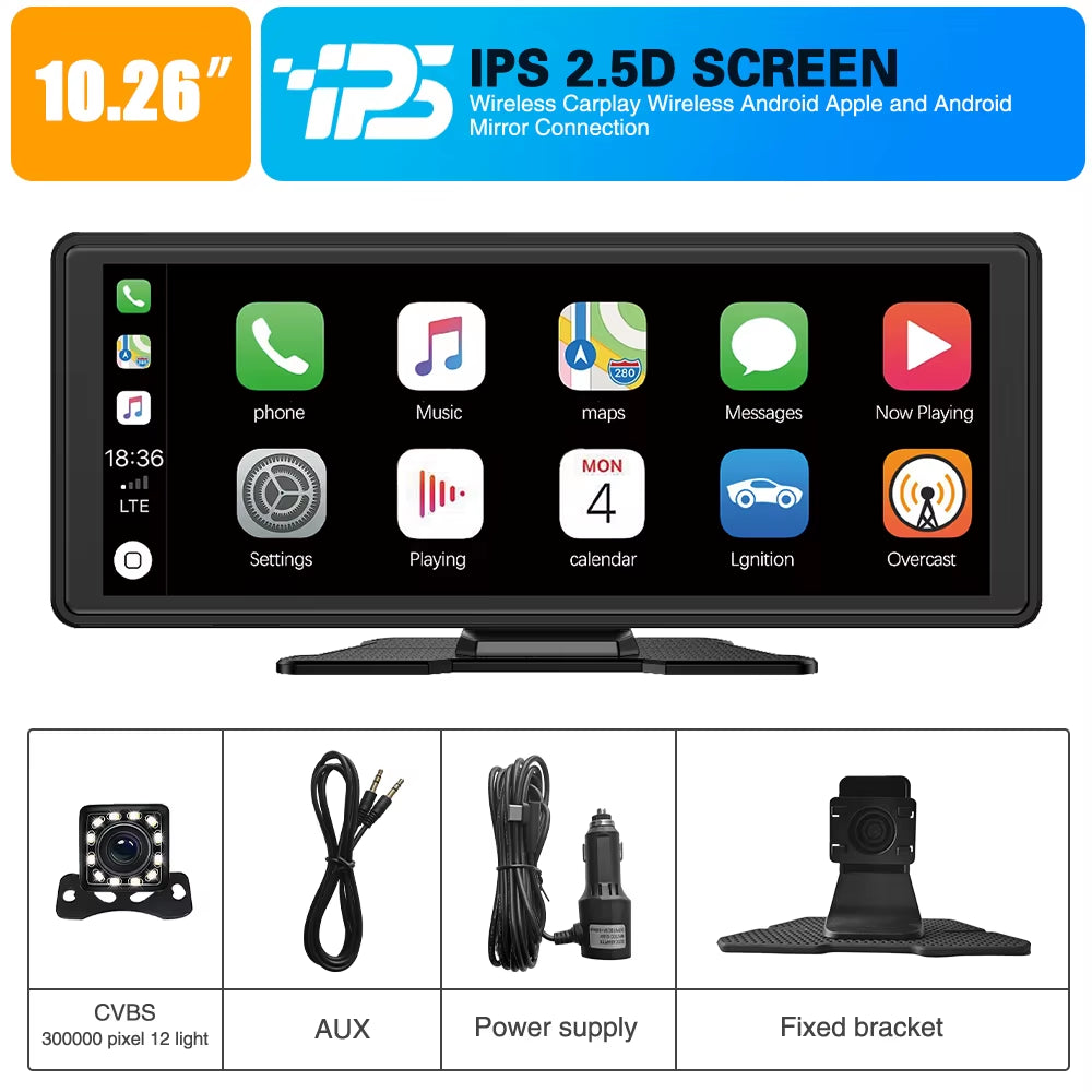 Drive Smart 10.26-Inch multimedia video player with wireless CarPlay and Android Auto features.