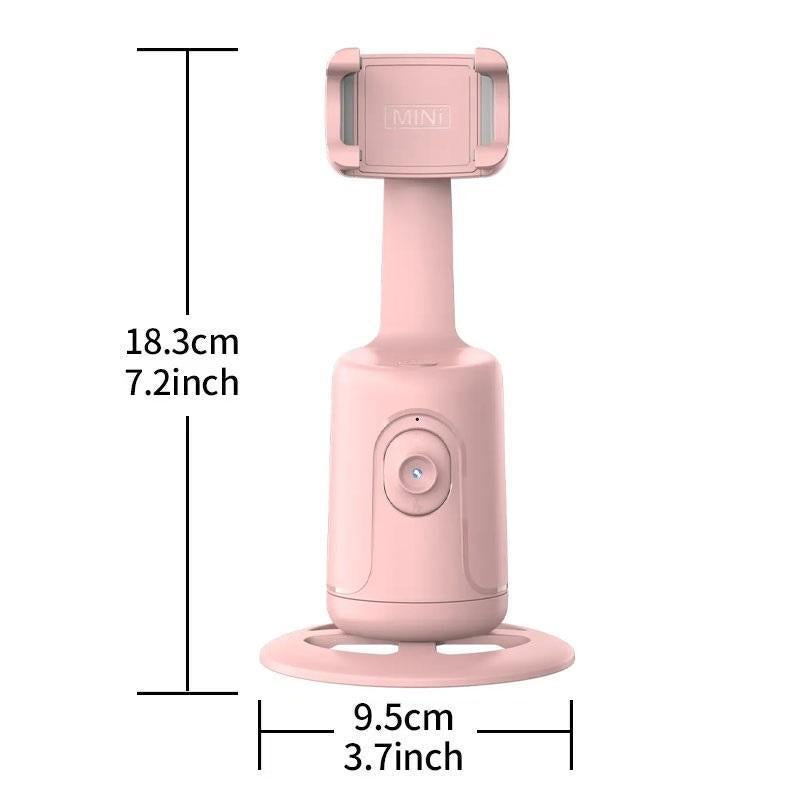 360 Auto Face Tracking Gimbal Stabilizer dimensions in a pink color, showcasing height and base width for optimal use.