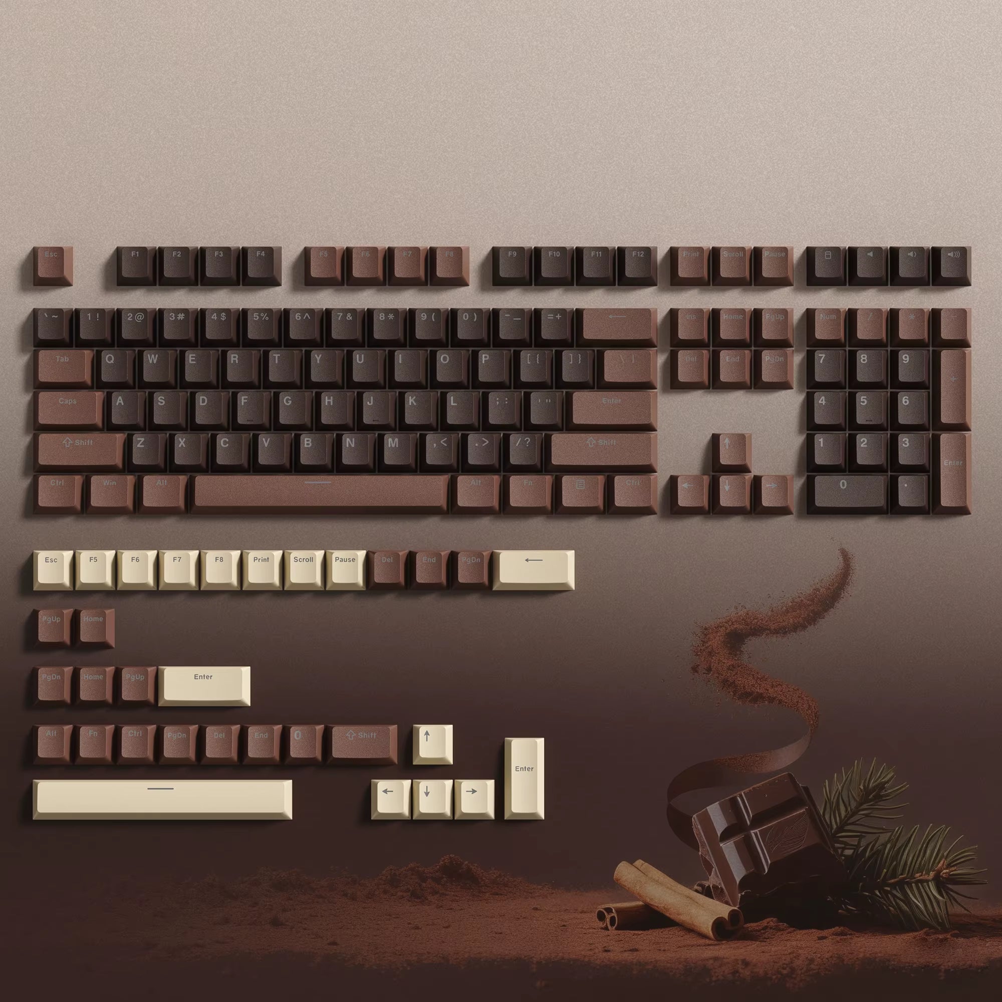 138 Keys Retro Brown Gray PBT Keycap – Mechanical Keyboard Keycap Set
