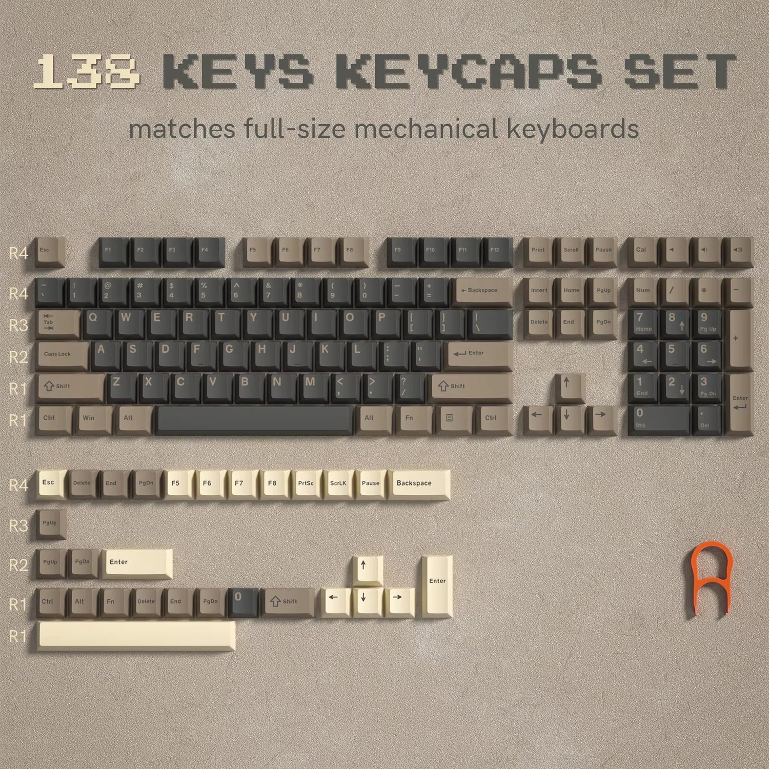 138 Keys Retro Brown Gray PBT Keycap – Mechanical Keyboard Keycap Set