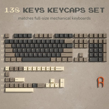 138 Keys Retro Brown Gray PBT Keycap – Mechanical Keyboard Keycap Set