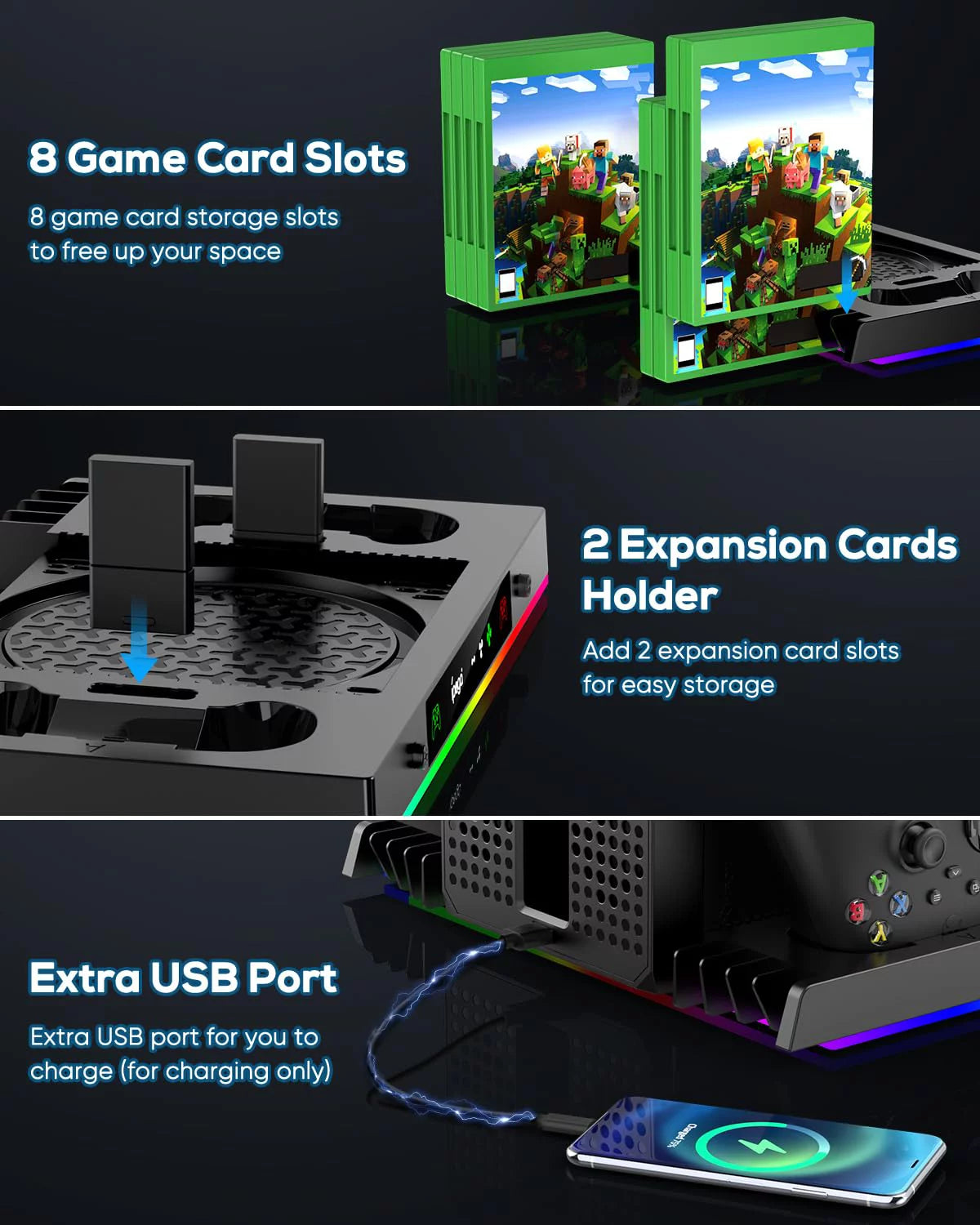 Upgraded RGB Cooling Fan Charging Station for Xbox Series X Console &amp; Controller, Wireless Dual Charger Dock &amp; Cooler System Stand with 15 Colorful Light Modes for Xbox Series X &amp; Accessories Storage