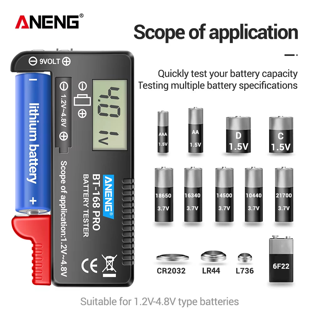 BT-168 PRO Digital Lithium Battery Capacity Tester Checkered Load Analyzer Display Check AAA AA Button Cell Universal Test
