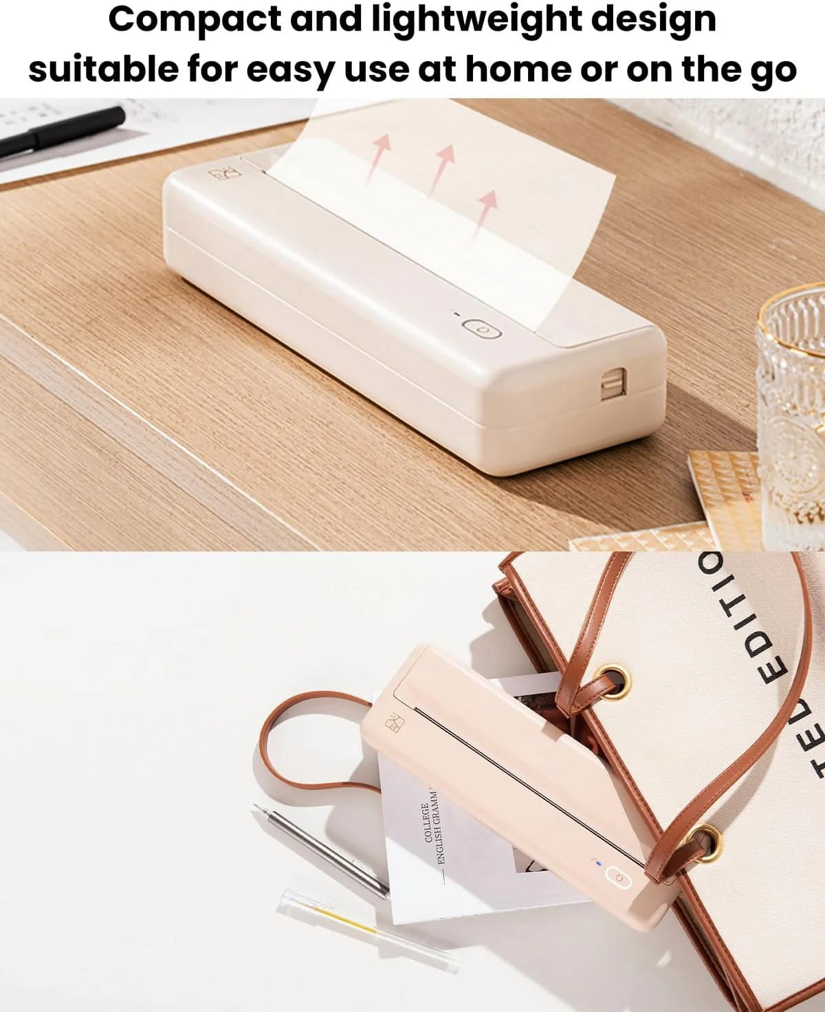 Wireless Portable Printers - A4 Thermal Printer for Travel, Mobile Office, School, Home - Bluetooth Printer Compatible with Ios Android Phone &amp; Laptop, Pink