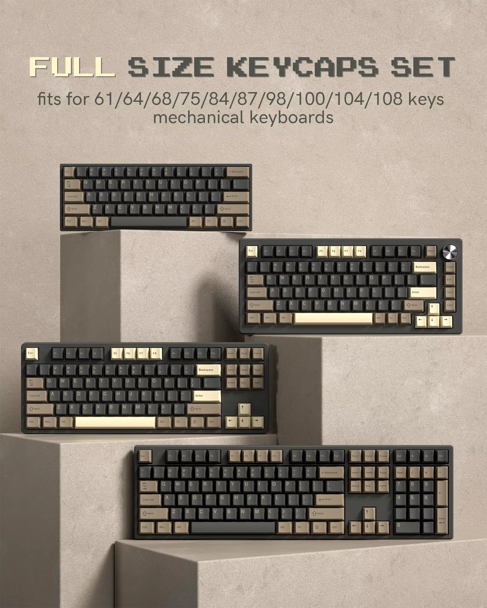 138 Keys Retro Brown Gray PBT Keycap – Mechanical Keyboard Keycap Set