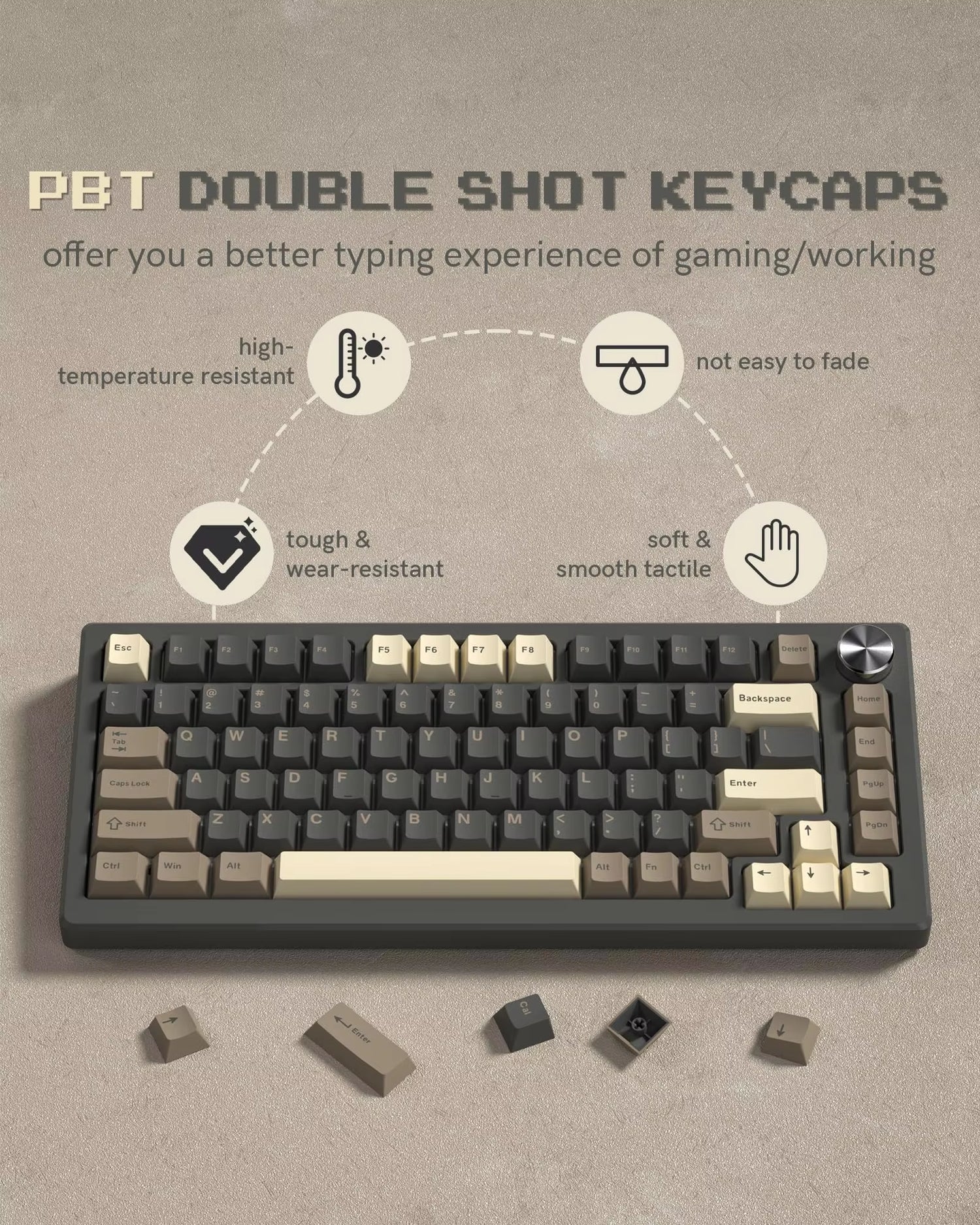 138 Keys Retro Brown Gray PBT Keycap – Mechanical Keyboard Keycap Set