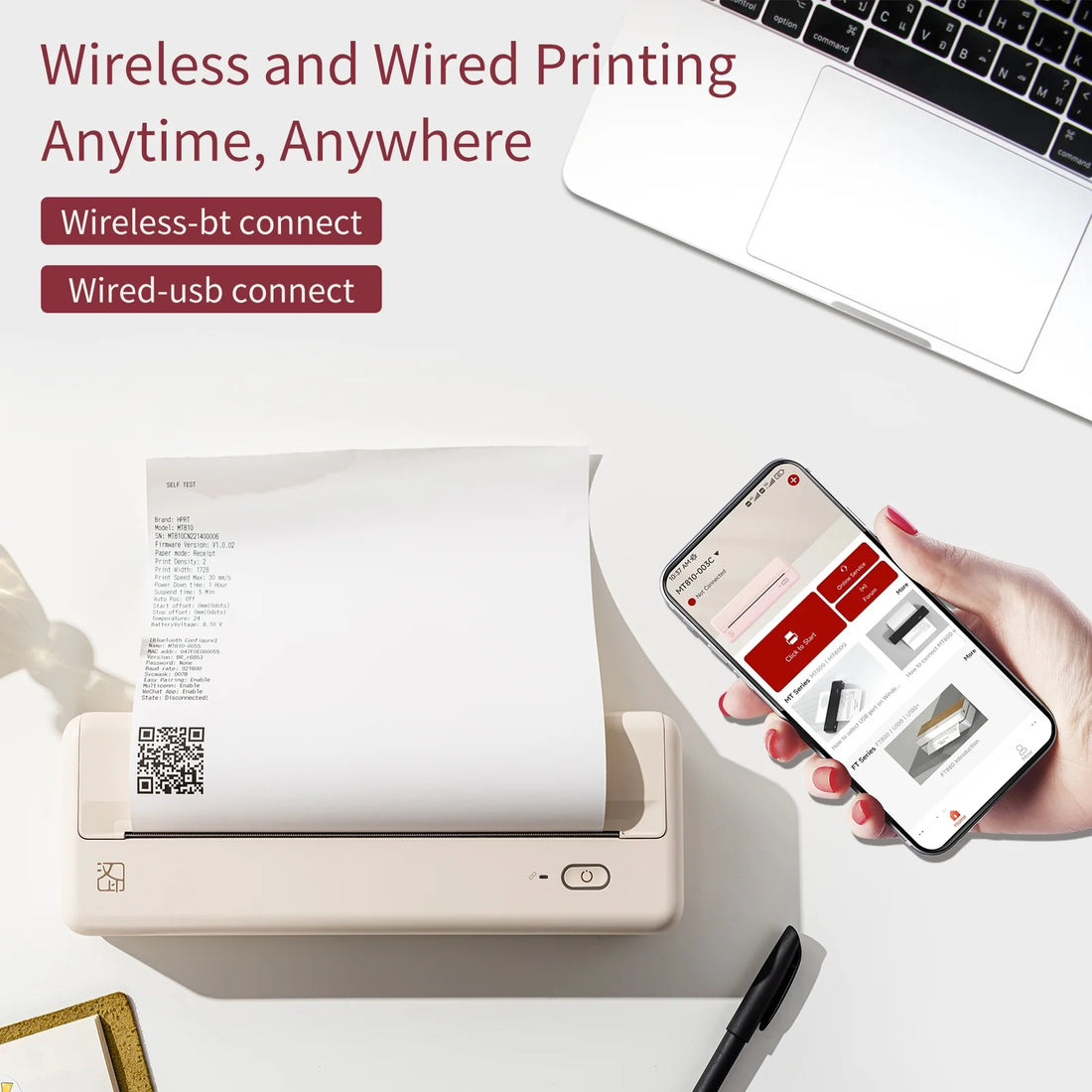 Wireless Portable Printers - A4 Thermal Printer for Travel, Mobile Office, School, Home - Bluetooth Printer Compatible with Ios Android Phone &amp; Laptop, Pink