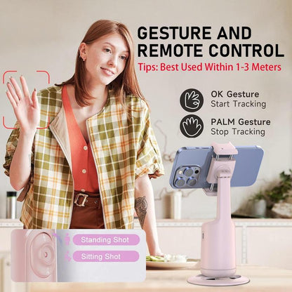 360 Auto Face Tracking Gimbal Stabilizer with gesture and remote control features for seamless video capture.
