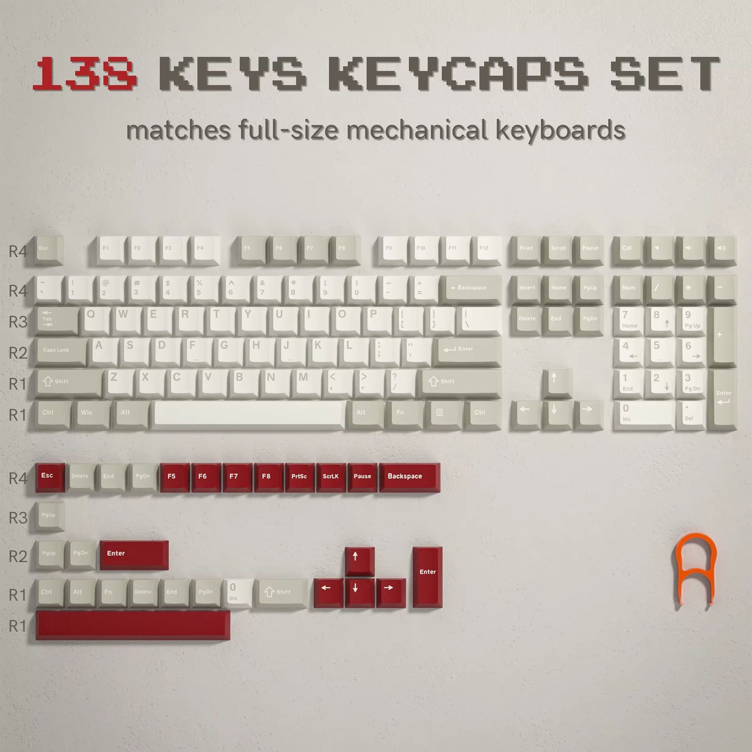 138 Keys Retro Brown Gray PBT Keycap – Mechanical Keyboard Keycap Set