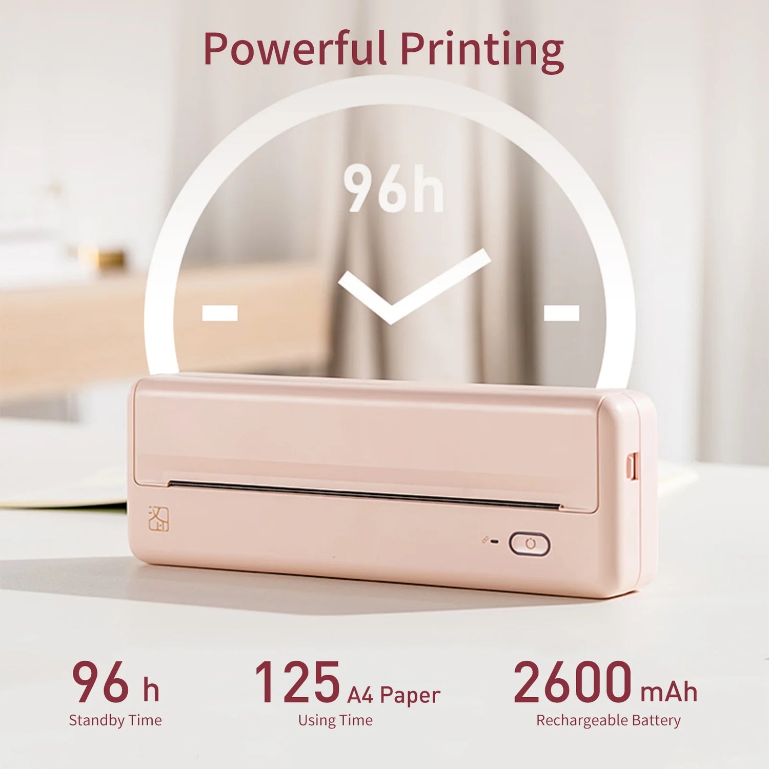 Wireless Portable Printers - A4 Thermal Printer for Travel, Mobile Office, School, Home - Bluetooth Printer Compatible with Ios Android Phone &amp; Laptop, Pink