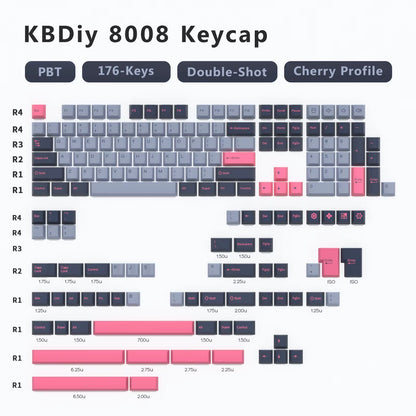 176 KeysSet Cherry keycap set layout showcasing various keys and colors for mechanical keyboards.