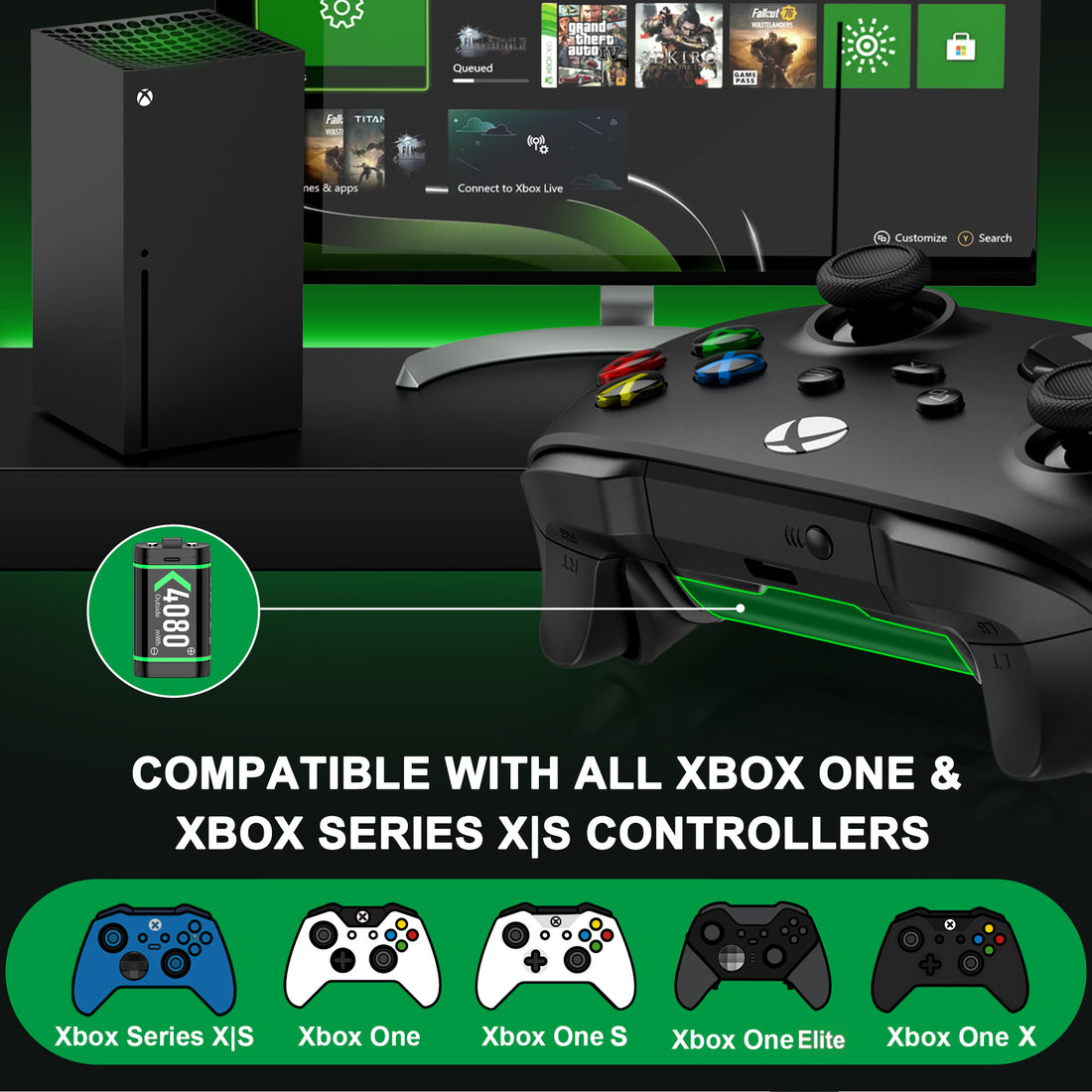 Xbox Controller Battery Pack for Xbox One/Xbox Series X|S, 6PCS 4080Mah Xbox Rechargeable Battery Packs &amp; Xbox Charger Station for Xbox One/One S/One X/One Elite
