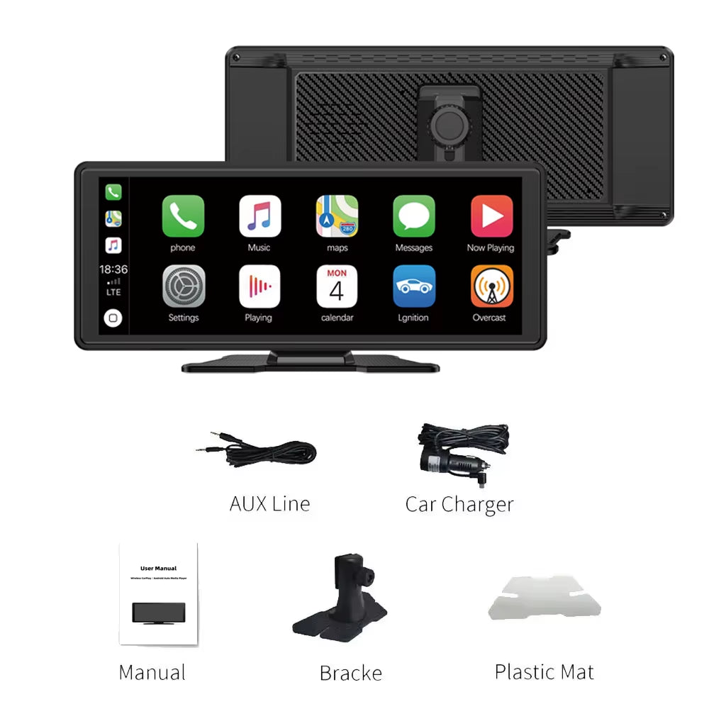 Drive Smart 10.26-Inch multimedia video player displaying CarPlay features with accessories included.