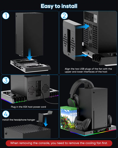 Upgraded RGB Cooling Fan Charging Station for Xbox Series X Console &amp; Controller, Wireless Dual Charger Dock &amp; Cooler System Stand with 15 Colorful Light Modes for Xbox Series X &amp; Accessories Storage