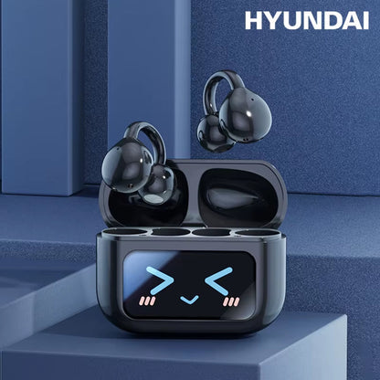 EchoGrip M100 ENC wireless earbuds in charging case with LED display, designed for immersive audio experience.