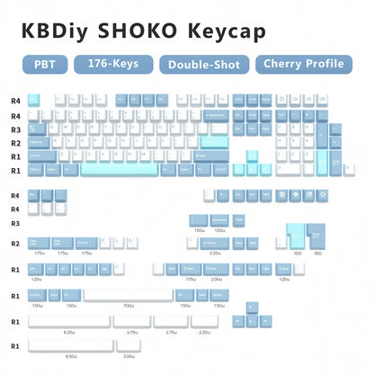 176 KeysSet Cherry keycap layout showcasing PBT material and Cherry profile design.