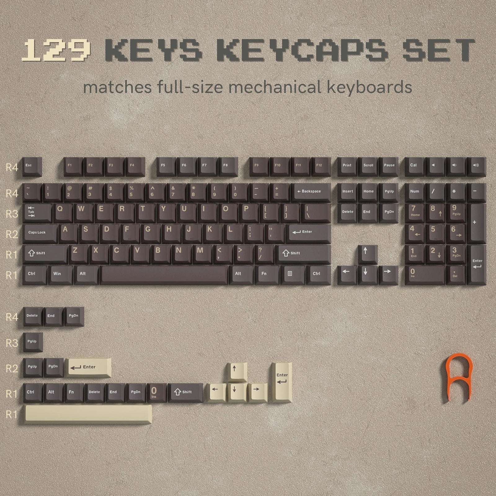 138 Keys Retro Brown Gray PBT Keycap – Mechanical Keyboard Keycap Set
