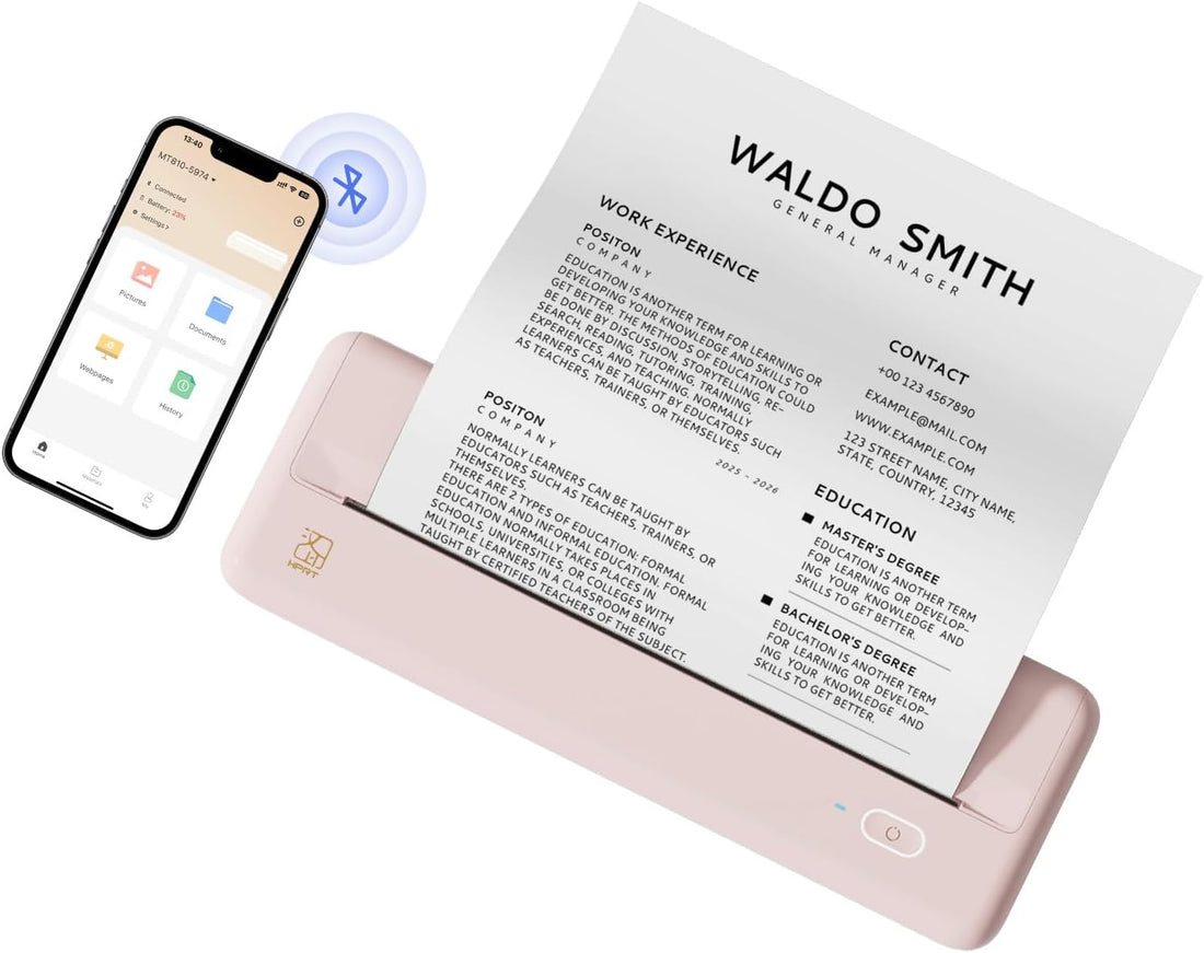 Wireless Portable Printers - A4 Thermal Printer for Travel, Mobile Office, School, Home - Bluetooth Printer Compatible with Ios Android Phone &amp; Laptop, Pink