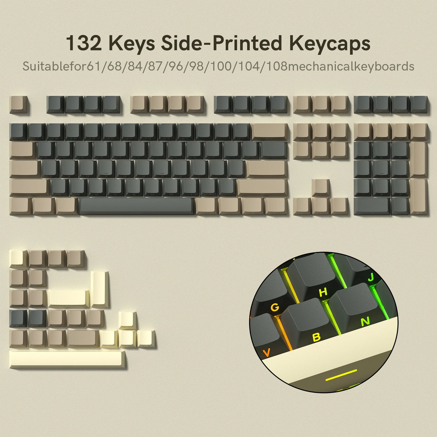 138 Keys Retro Brown Gray PBT Keycap – Mechanical Keyboard Keycap Set