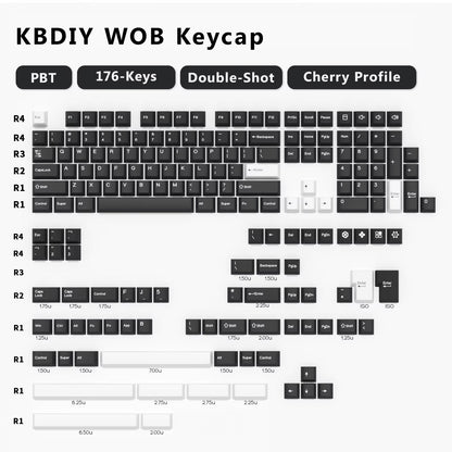176 KeysSet Cherry keycap layout showing various key sizes and configurations for a customized keyboard experience.